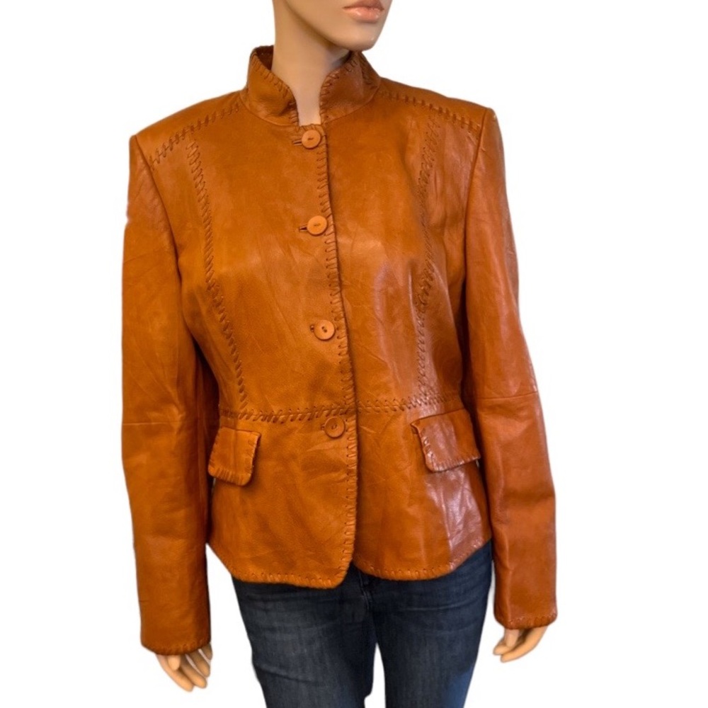 Ellen Tracy 100% Leather Bohemian Jacket Size 16 in good preowned condition - Picture 6 of 16